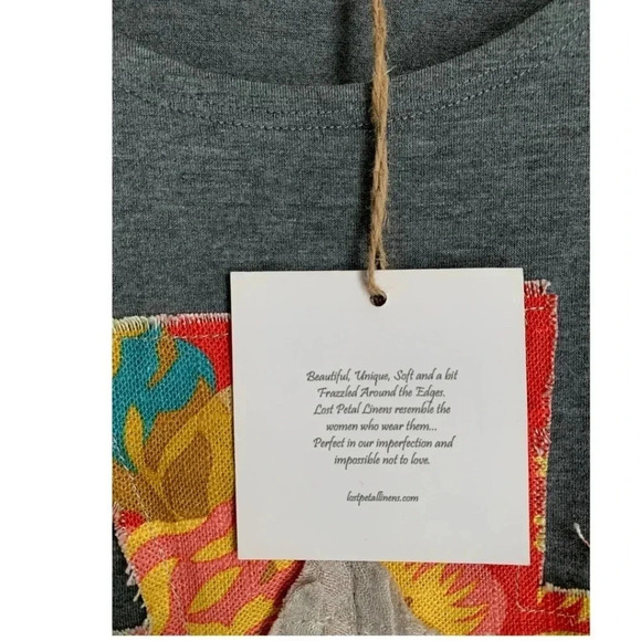 NWT Lost Petal Linen Gray Women's Tank Size Small Patchwork Cross Swing Top - Picture 7 of 10
